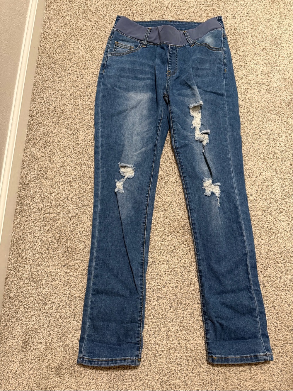 Women's Straight Leg Distressed Maternity Jeans - Blue